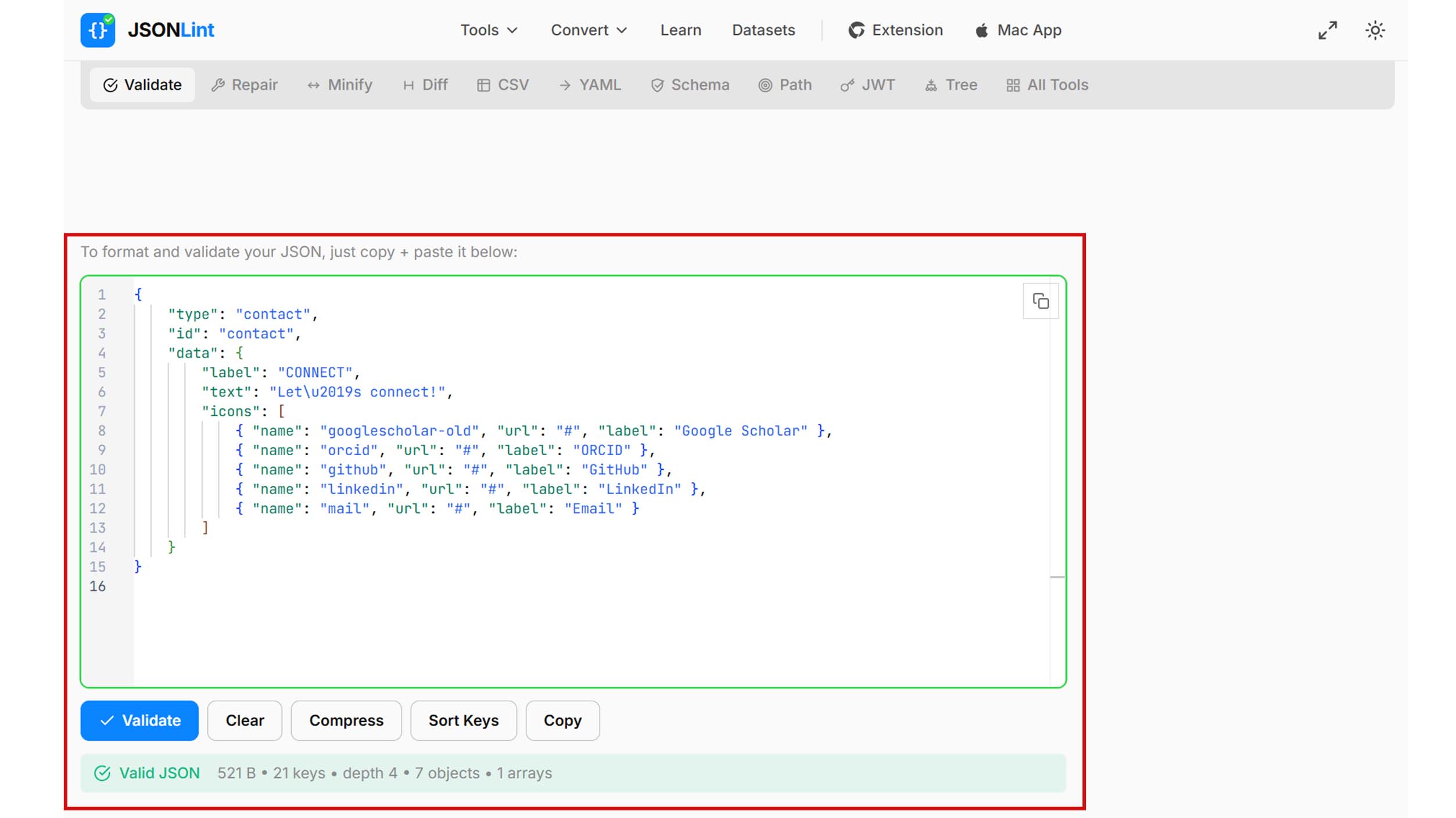 Valid JSON green